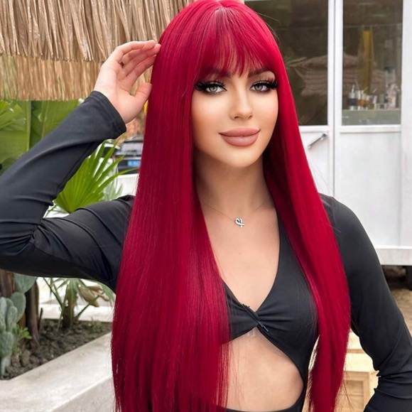 26 Inches Synthetic Red Straight Wig - Picture 3 of 10